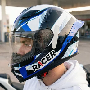 Capacete Fechado Racer1 Rc1 Icone Branco Preto Azul