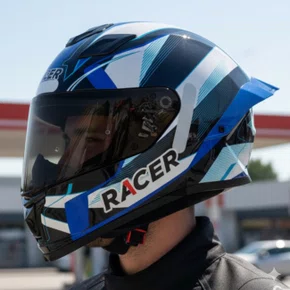 Capacete Fechado Racer1 Rc1 Icone Branco Preto Azul Mais Viseira Rc1 Fume