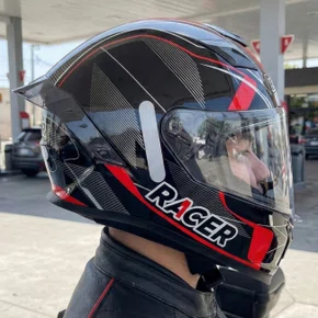 Capacete Fechado Racer1 Rc1 Icone Preto Cinza Vermelho
