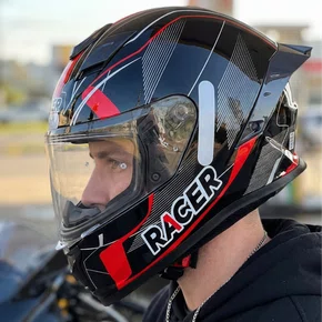 Capacete Fechado Racer1 Rc1 Icone Preto Cinza Vermelho