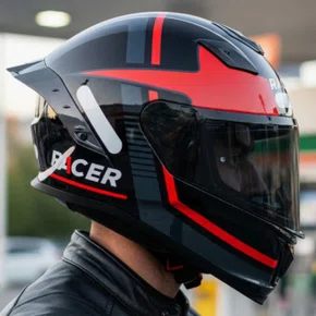 Capacete Fechado Racer1 Rc1 Icone Preto Cinza Vermelho Mais Viseira Rc1 Fume