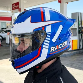 Capacete Fechado Racer1 Rc1 Nava Azul Branco Vermelho