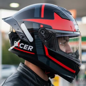 Capacete Fechado Racer1 Rc1 Nava Preto Cinza Vermelho