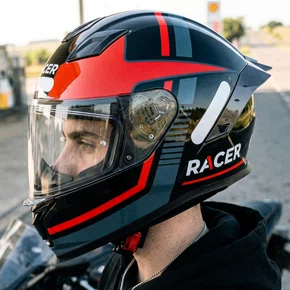 Capacete Fechado Racer1 Rc1 Nava Preto Cinza Vermelho