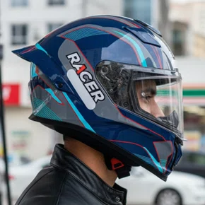 Capacete Fechado Racer1 Rc1 Octane Azul Cinza Vermelho