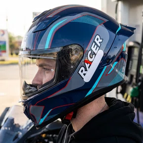 Capacete Fechado Racer1 Rc1 Octane Azul Cinza Vermelho