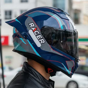 Capacete Fechado Racer1 Rc1 Octane Azul Cinza Vermelho Mais Viseira Rc1 Fume