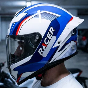 Capacete Fechado Racer1 Rc1 Octane Branco Azul Vermelho