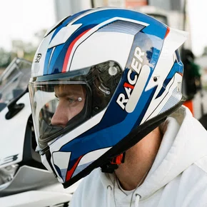 Capacete Fechado Racer1 Rc1 Octane Branco Azul Vermelho