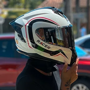 Capacete Fechado Racer1 Rc2 Start Brave Branco Preto Vermelho