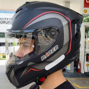 Capacete Fechado Racer1 Rc2 Start Brave Preto Cinza Vermelho