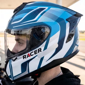 Capacete Fechado Racer1 Rc2 Start Spirit Azul Branco Prata