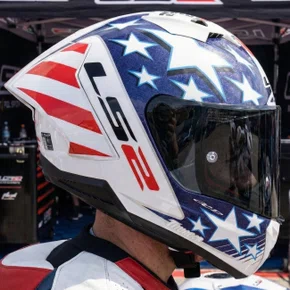 Capacete Ls2 Ff805 Thunder C GP Baz Branco Azul Vermelho