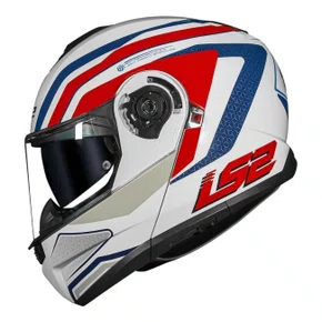Capacete Articulado LS2 Strobe 2 Phantom Branco Azul Vermelho
