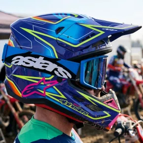 Capacete Motocross Off Road Alpinestars SM7 Cast Azul Rosa Amarelo