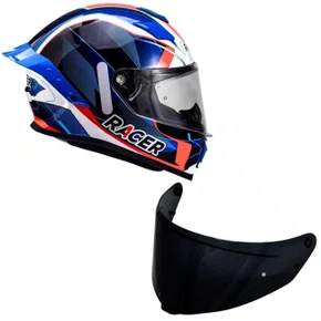 Capacete Fechado Racer1 Rc1 Icone Azul Branco Vermelho Mais Viseira Rc1 Fume