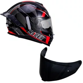 Capacete Fechado Racer1 Rc1 Icone Preto Cinza Vermelho Mais Viseira Rc1 Fume