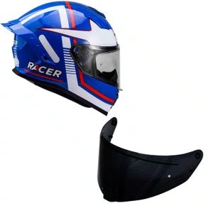Capacete Fechado Racer1 Rc1 Nava Azul Branco Vermelho Mais Viseira Rc1 Fume