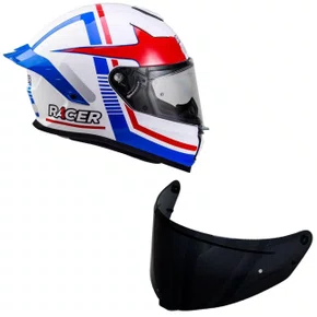 Capacete Fechado Racer1 Rc1 Nava Branco Azul Vermelho Mais Viseira Rc1 Fume