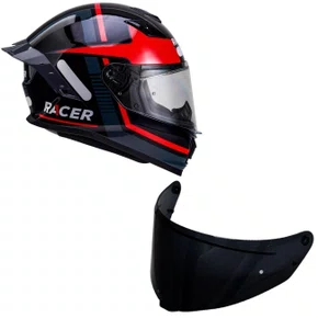 Capacete Fechado Racer1 Rc1 Nava Preto Cinza Vermelho Mais Viseira Rc1 Fume