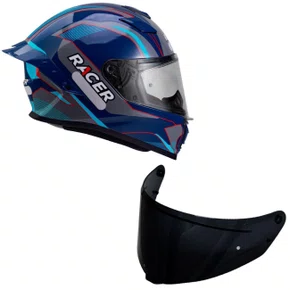 Capacete Fechado Racer1 Rc1 Octane Azul Cinza Vermelho Mais Viseira Rc1 Fume