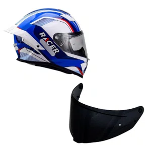 Capacete Fechado Racer1 Rc1 Octane Branco Azul Vermelho Mais Viseira Rc1 Fume