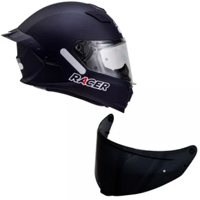 Capacete Fechado Racer1 Rc1 Preto Fosco Mais Viseira Rc1 Fumê