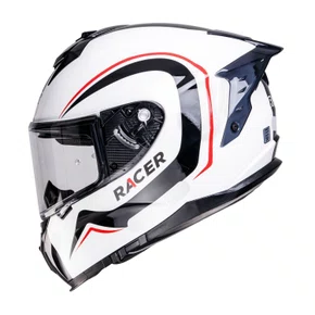 Capacete Fechado Racer1 Rc2 Start Brave Branco Preto Vermelho