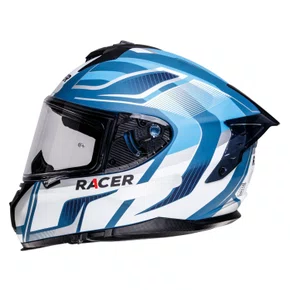 Capacete Fechado Racer1 Rc2 Start Spirit Azul Branco Prata