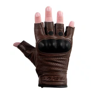 Luva Moto Texx Liberty Custom Couro Meio Dedo Marrom