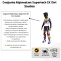 Conjunto Alpinestars Supertech SX Dirt Studios Branco Roxo Amarelo